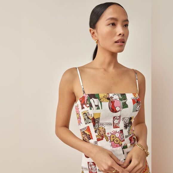 REFORMATION Huckleberry Linen Dress in comic print - Picture 5 of 9